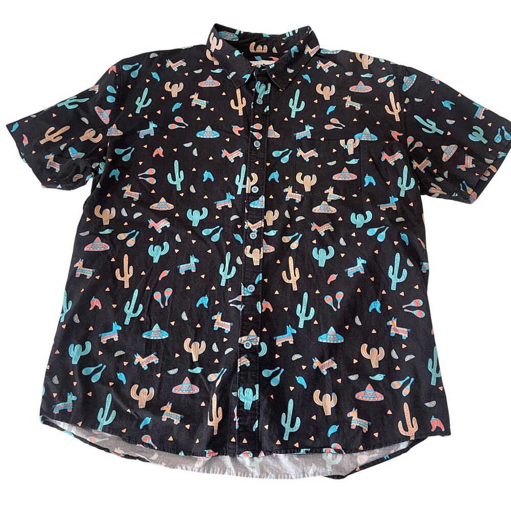 Tipsy Elves Mens Midnight Fiesta Hawaiian Shirt Festive XXL